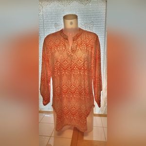 Cato V- neck orange/white blouse size med